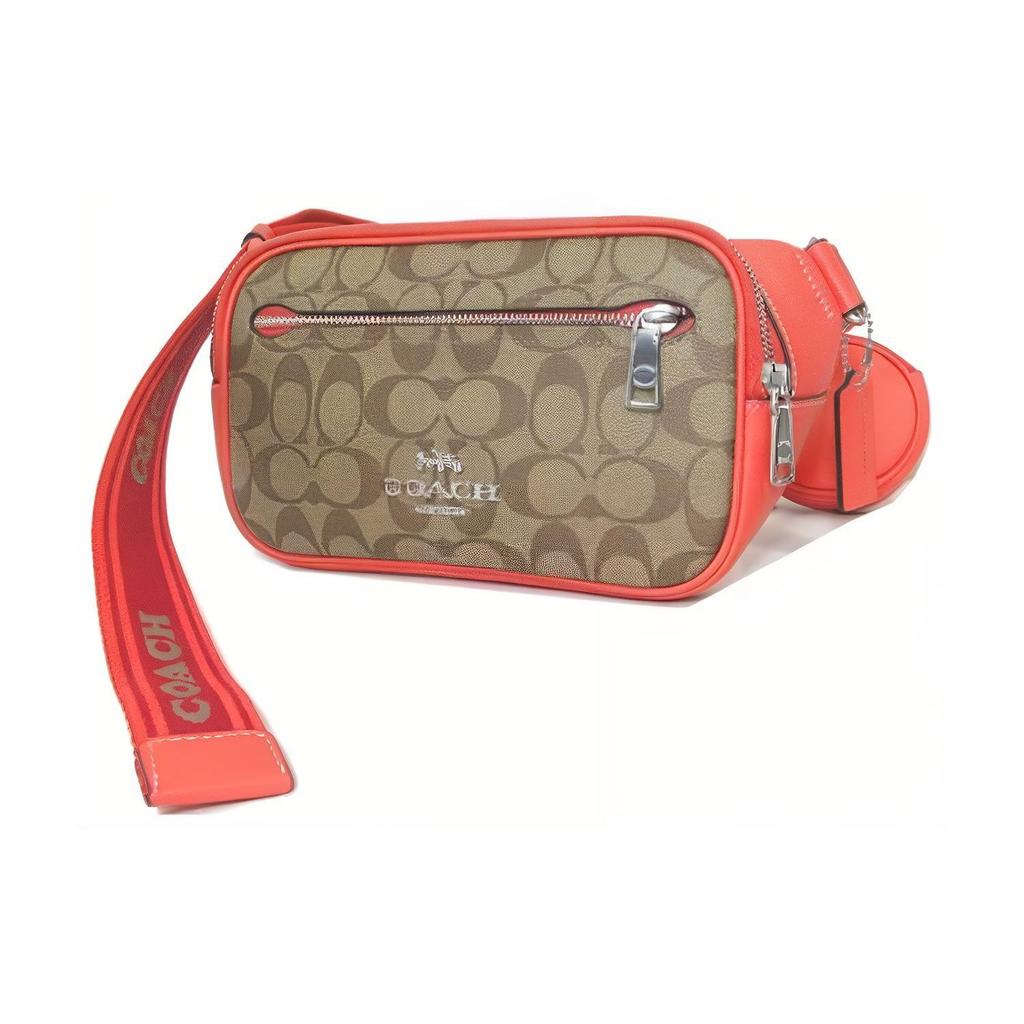 Coach Elias 23 Letter Logo Zip Classic Monogram Shoulder Crossbody Waist Bag Medium Men Bags Orange Brown CJ505-SVB10