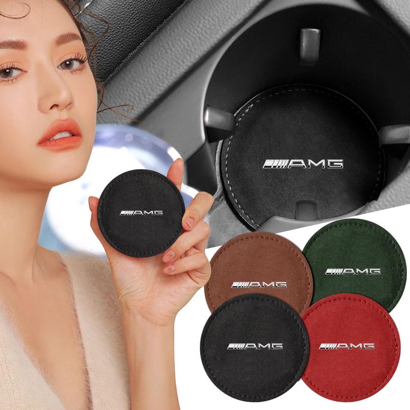 1/2Pcs Car Cup Holder Pad PU Leather Slot Non-slip Coaster Mat For Mercedes Benz AMG GLE GLS GLC CLA GLB ML W204 W206 W205 W212 W203