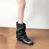 Super soft leather~ Western cowboy boots women's short boots pleated pile black retro niche thick heel inner heightening knight boots