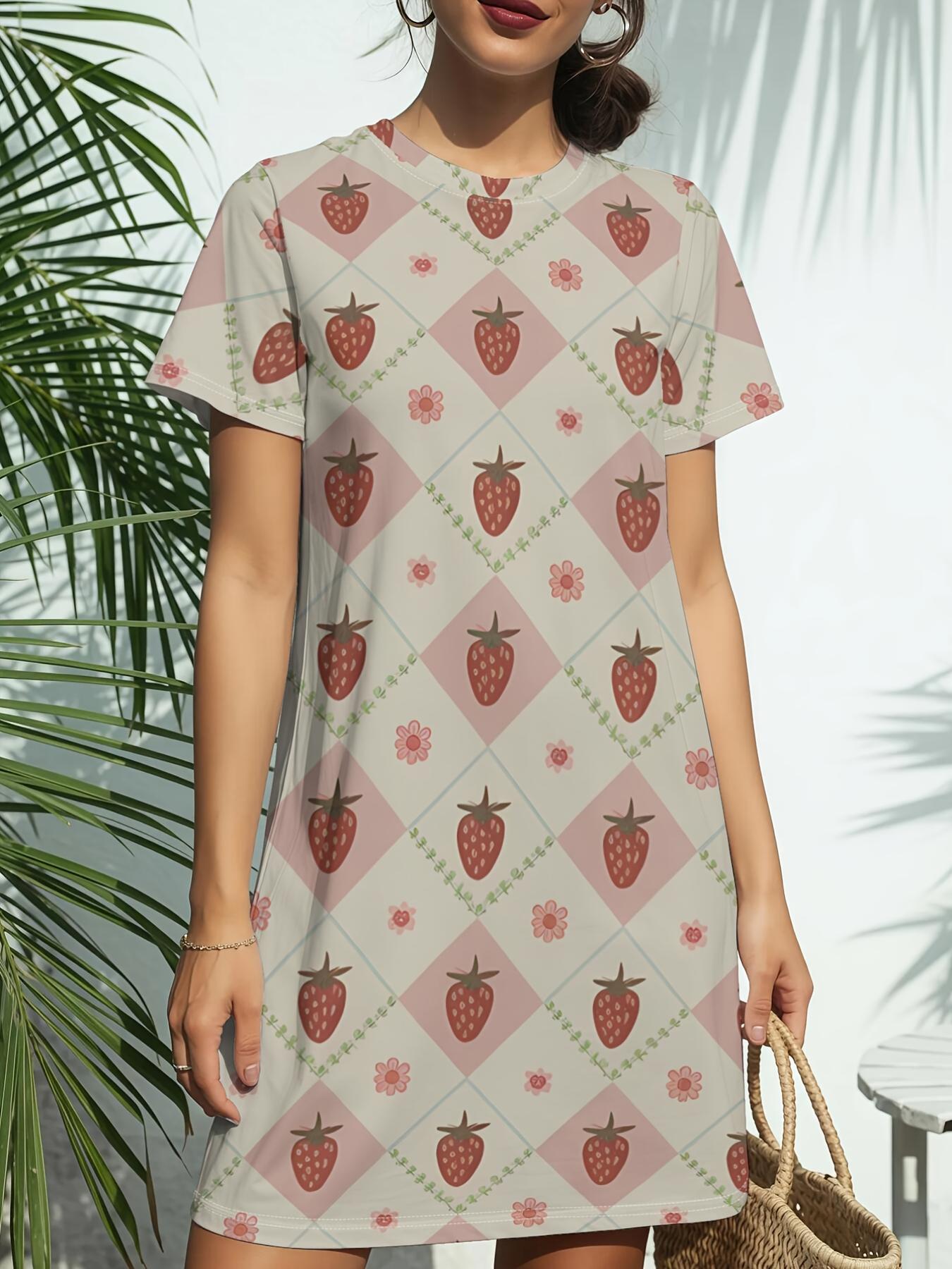 

Strawberry Jam S New Women S Round Neck Short Sleeve Dress Is a Stylish American Fashion Piece with Digital Prints. Perfect for Casual Wear in Spring 4XL дубильная кора