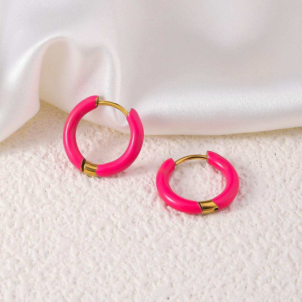 Colorful Series 18k Gold Titanium Steel Drip Oil Stud Earrings for Women