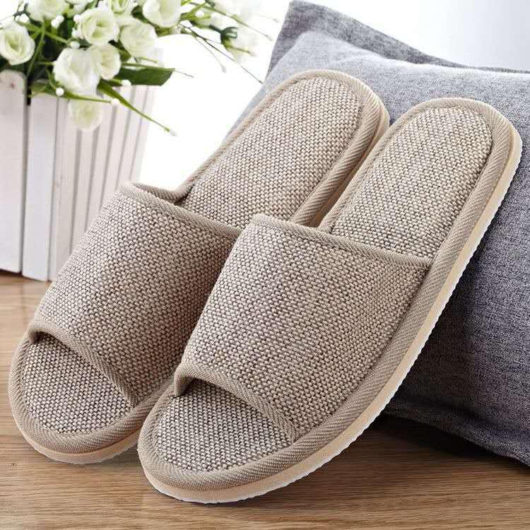 Linen Foam Sole Indoor Slippers - Breathable, Silent, Solid Color for Home & Hotel Use