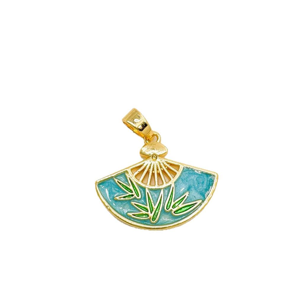 Drip Oil & Tassel Fan Pendant Necklace - Copper-Plated Gold DIY Jewelry Accessory