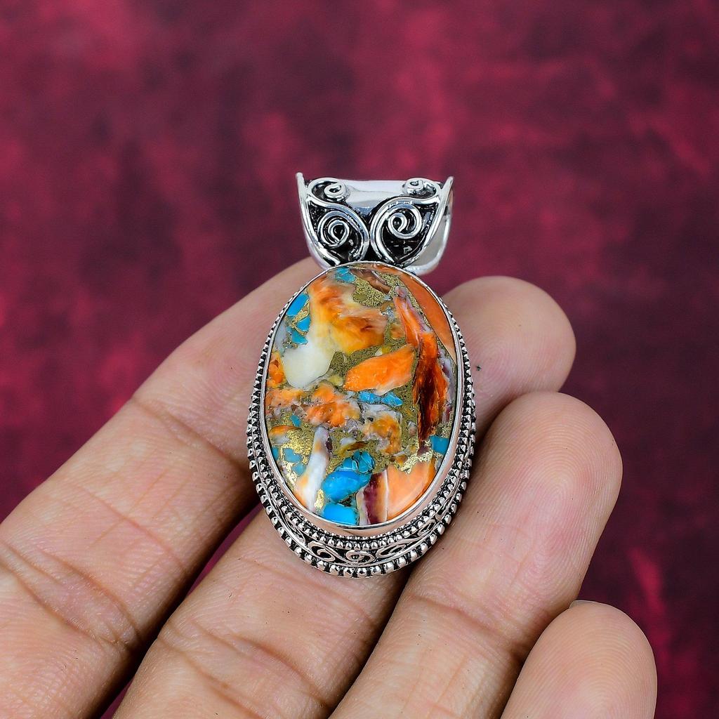 Orange Spiny Oyster Handmade Gemstone Pendant, 925 Solid Sterling Silver Pendant Antique Jewelry, For Engagement Gift
