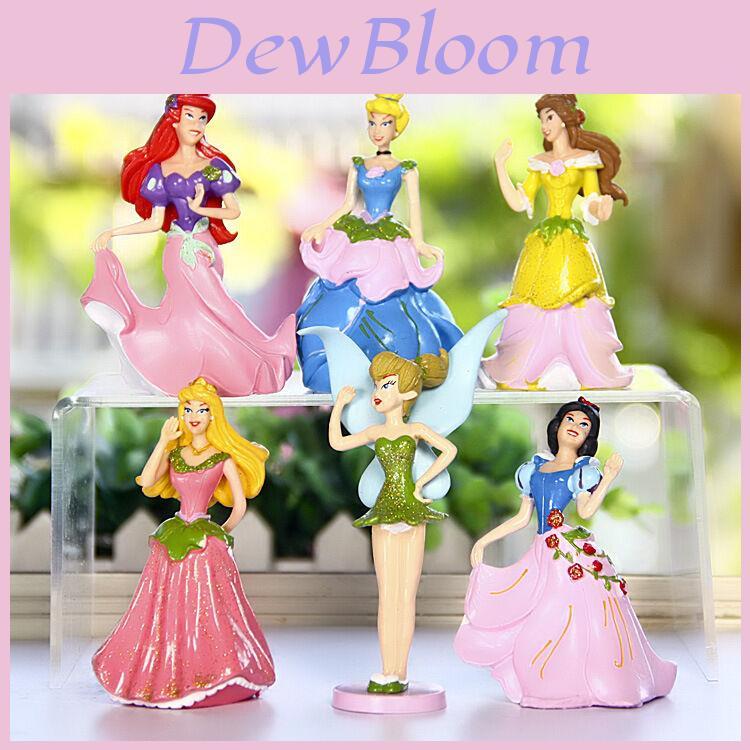 6 stuks Disney Prinsessen Figuren Speelgoed Set Met Aurora En Belle Voor Taart Decoratie