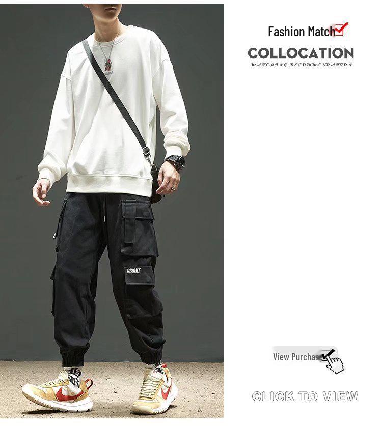 Men's American Trendy Multi-Pocket Loose Cargo Joggers - Military Green Parachute Pants, Casual Retro Style for Autumn.
