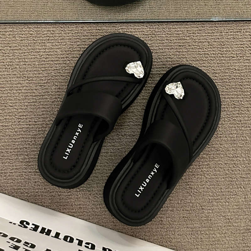 Premium Silver Rhinestone Toe Slippers Women's Summer Wear 2025 New Small Height-increasing Platform Beach Shoes