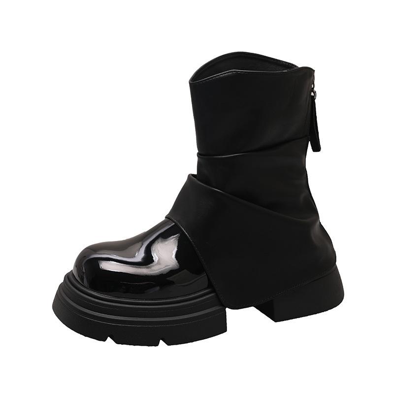 

[Weird Aestheticism] Thick-soled inner height-increasing thin boots women s 2025 summer and autumn new black small stacked short boots 35 чёрный