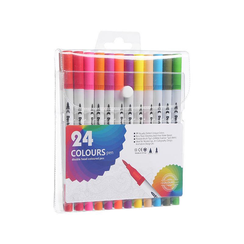 120-Color Double-Ended Watercolor & Fineliner Pens - Washable Children's Art Brush Set
