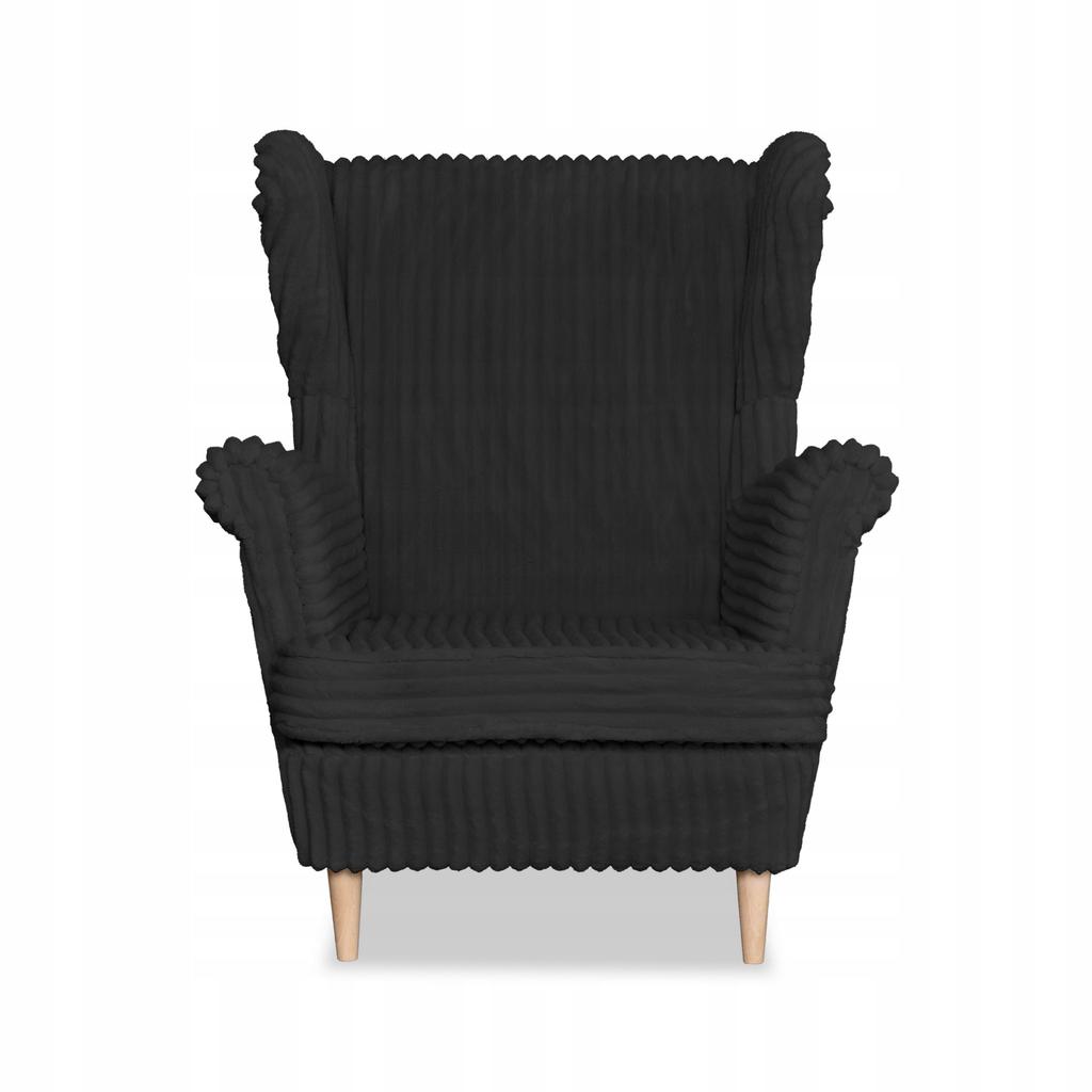 Fotel uszak Rene z podnóżkiem skandynawski Family Meble czarny sztruks