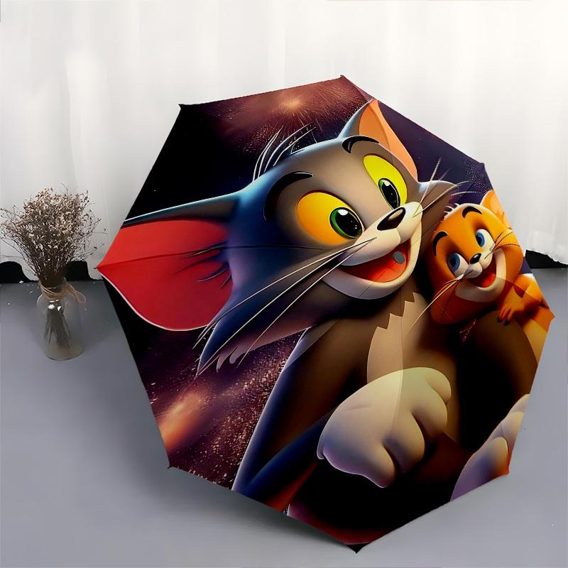1pc Tom and Jerry Automatic Folding Umbrella - Compact 8-Rib Design, Durable Plastic & Iron1120L