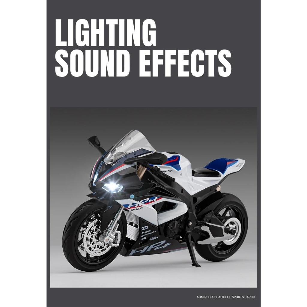 1/12 BMW S1000RR HP4 Race Alloy Top Luxury Sports Motorcycle Model Diecast Metal Road Racing Motorcycle Model Sound Light Kids Gifts