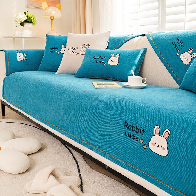 Cartoon Embroidered Sofa Cushion for All Seasons, Anti-ski Neel Cover, Simple Sofa Cover, Seat Cushion