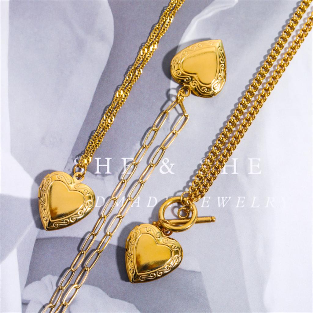 European and American Open Heart Pendant Love Picture Box Necklace Sweater Chain Chain Gold Plated Color