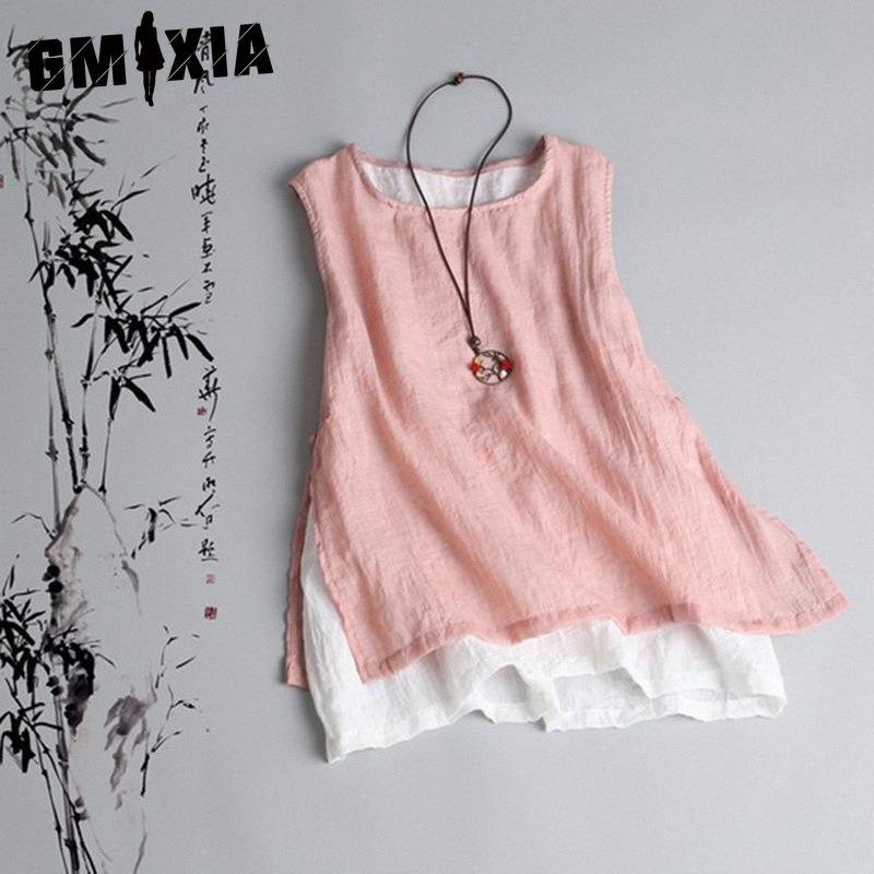 

GMXIA Женские модные повседневные однотонные блузки и рубашки без рукавов с принтом и круглым вырезом XXL розовый