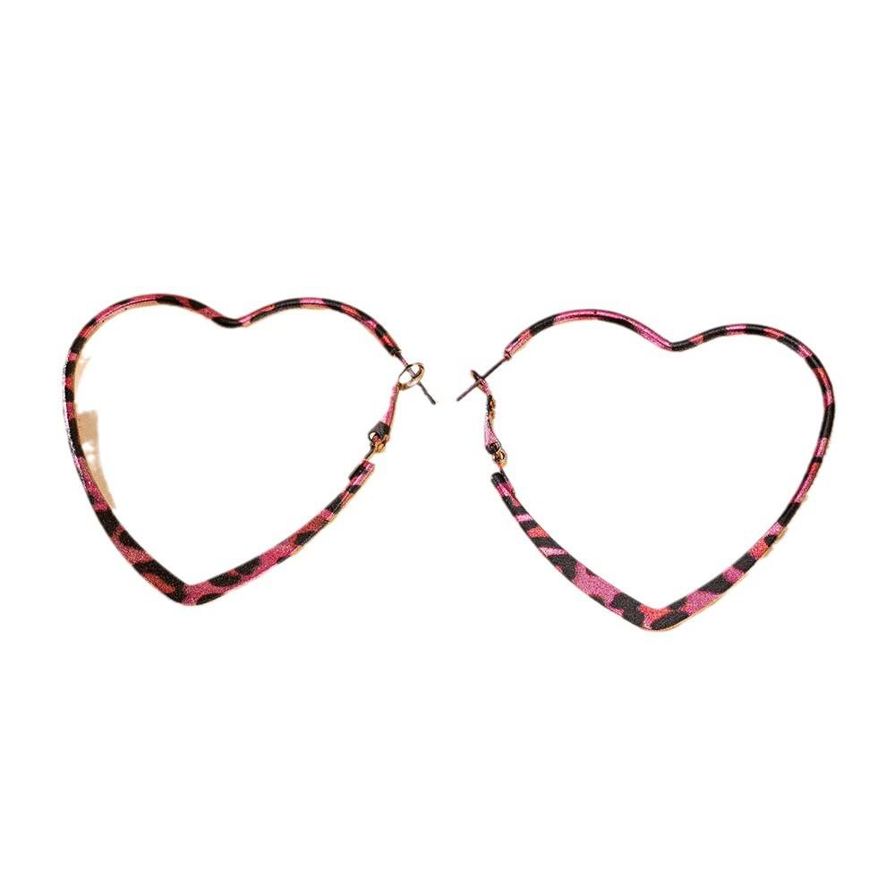 European and American Trends Hollow Love Printing Leopard Print Stud Earrings Exaggerated Sexy Temperament Personalized Earrings