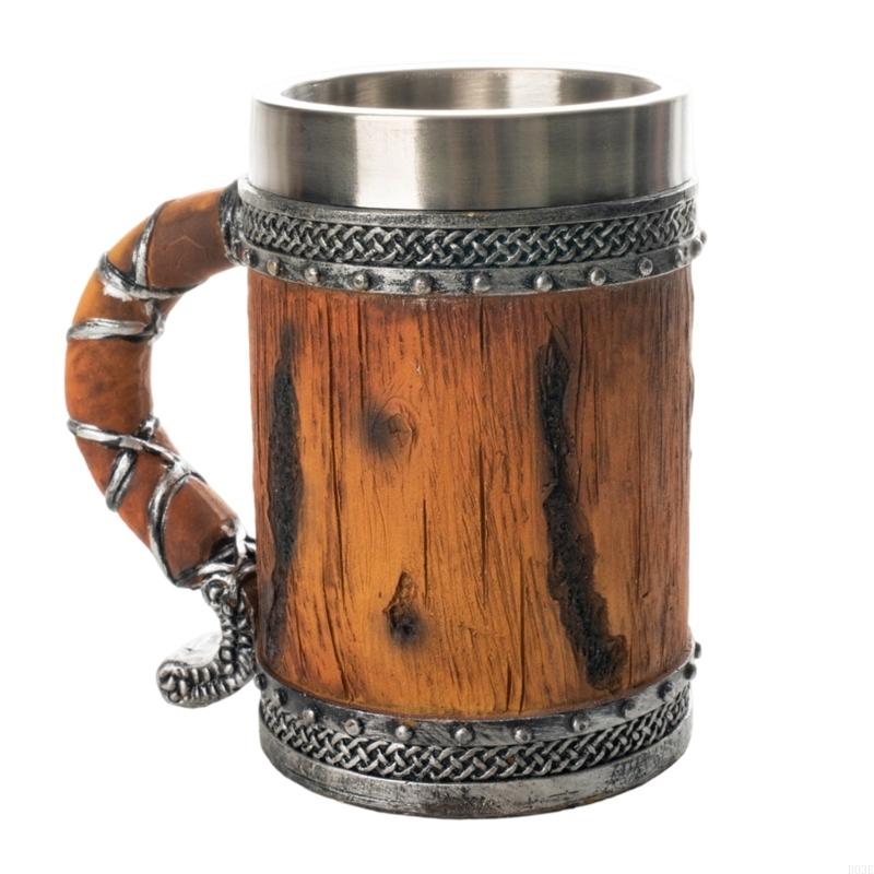 Handmade Wooden Beer Mug with Stainless Steel Liners Rustics Barrels Tankards for Men Beer Stein Unique Beer Gift B03E