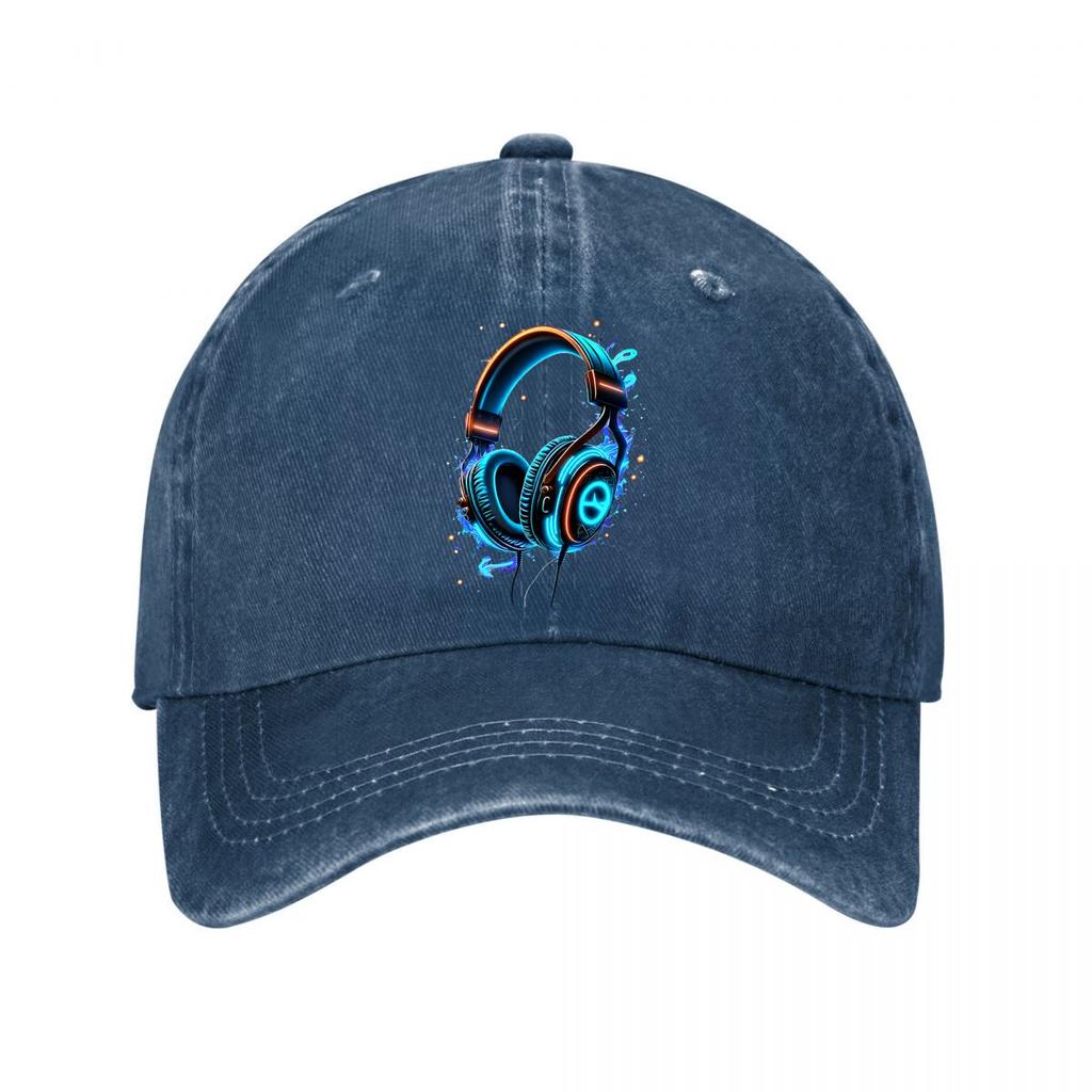 Neon Glow Gaming Headphones Music Audio Illustration Washed Baseball Cap Outdoor For Womens Unisex FeUnisex