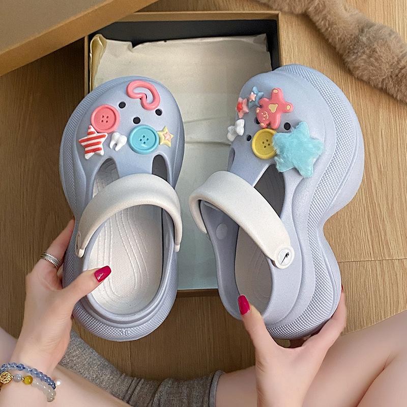 CH1610 cute thick-soled hole shoes for women's outer wear 2025 new beach non-slip bag head cool slippers for women's summer