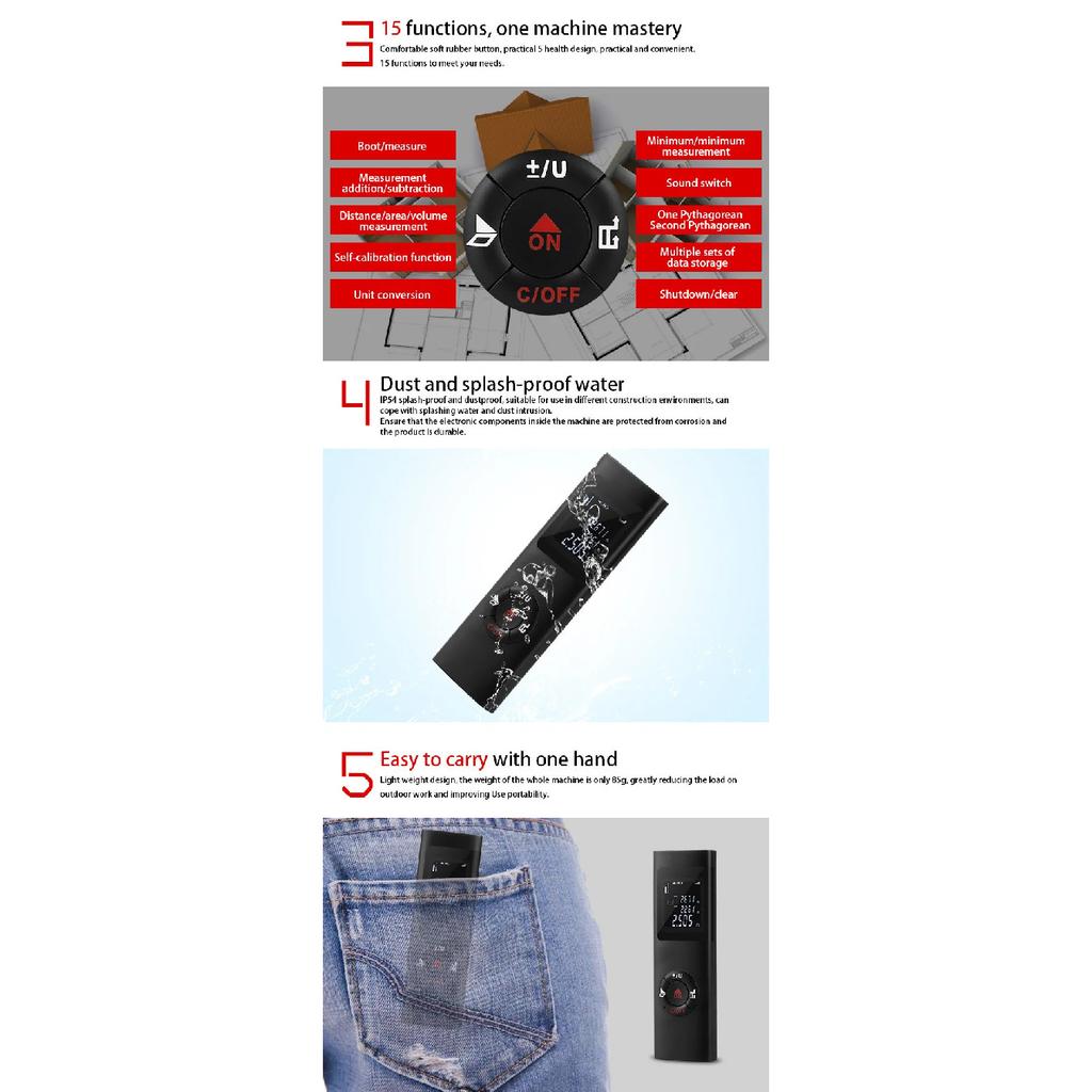 40M/60M Mini Smart Laser Distance Meter Measure Infrared Rangefinder USB Rechargeable Portable Handheld Laser Range Finder Tools