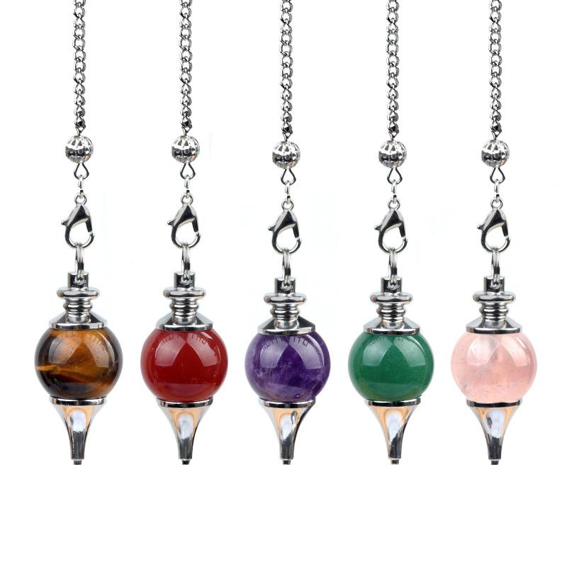 New Style Gemstone Crystal Ball Pendulum Healing Natural Stone Crystal Pendant with Chain for Decompression