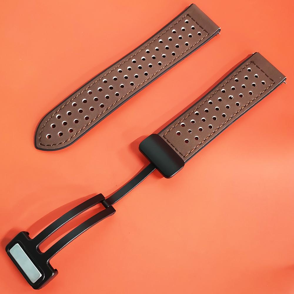 

Strap For Galaxy Watch 3 45mm 46mm Band Garmin Vivoactive 4 Amazfit Active GTR4/3 Breathable Magnetic Bracelet 22mm Leather Band 22mm темно-коричневого
