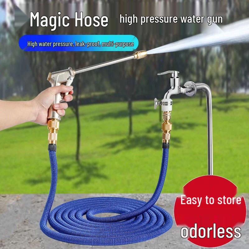 High-Pressure Telescopic Water Hose with Explosion-Proof Nozzle, Ideal for Car Wash and Garden Watering.