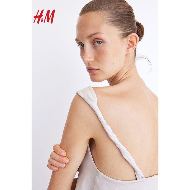 

HM Summer Women clothes Twist Shoulder Strap Vest 1240144 Light beige 155/80(XS)