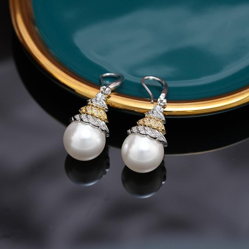 Cross-Border Champagne Gold Pearl Earrings Korean Version Of High-End Light Luxury Earrings Women'S Long Temperament Socialite Pearl Earrings