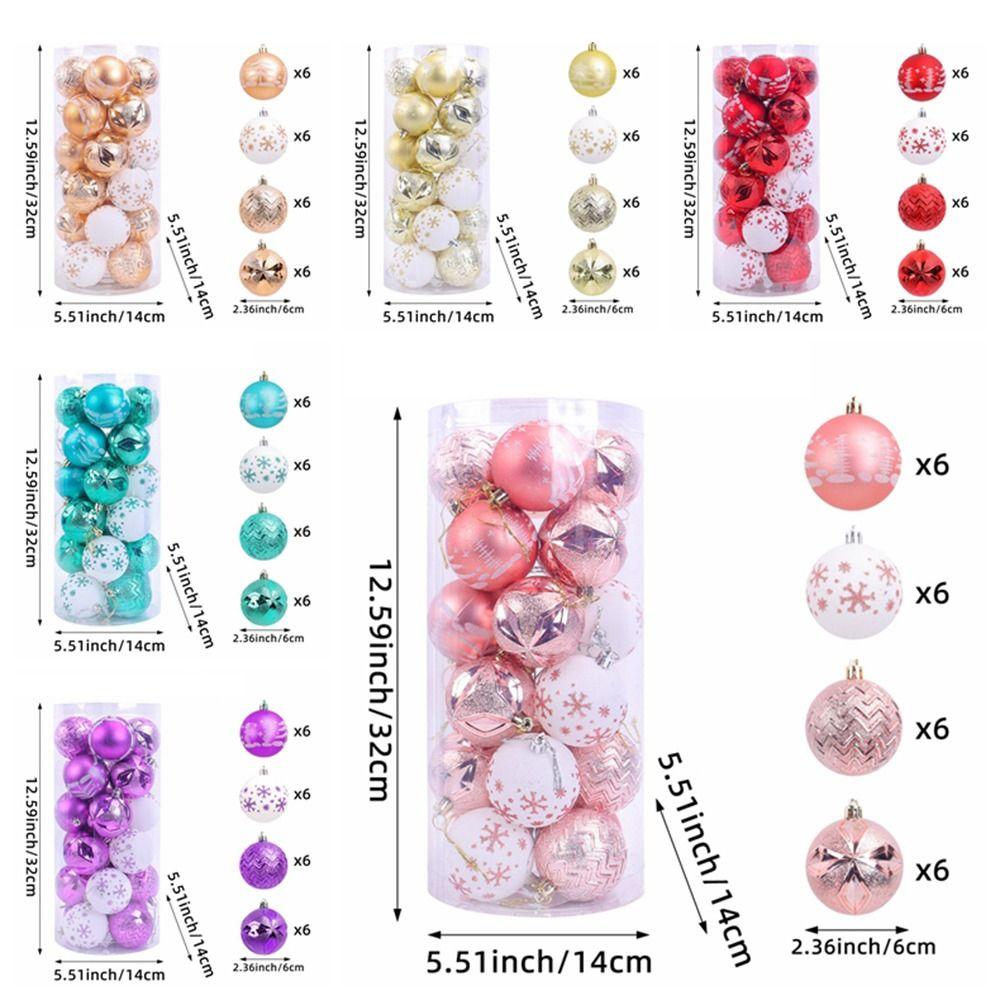 24pcs Shatterproof Painted Christmas Balls Pendant Christmas Tree Pendants Holiday Party Ornament