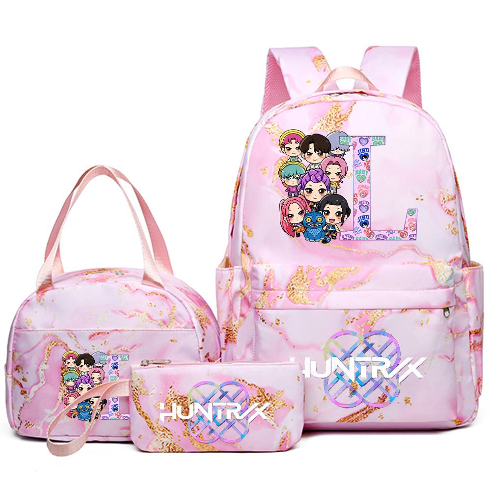 3Pcs/set 26 English Letter Kpop Printed Backpack Handbag Pencil Case for Teenager Student Girl Boy Bookbag Schoolbag Women Large Capacity Travel Bag