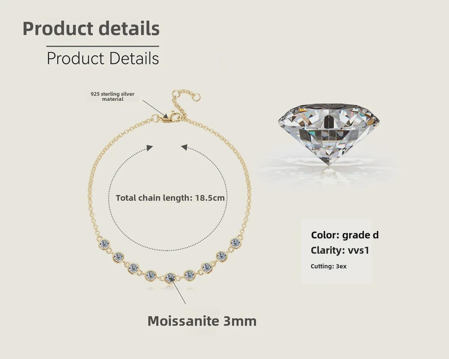 

Браслет ко Дню святого Валентина с муассанитом: Ювелирные изделия из стерлингового серебра S925 в подарок для нее Gold - Half Diamond Bracelet