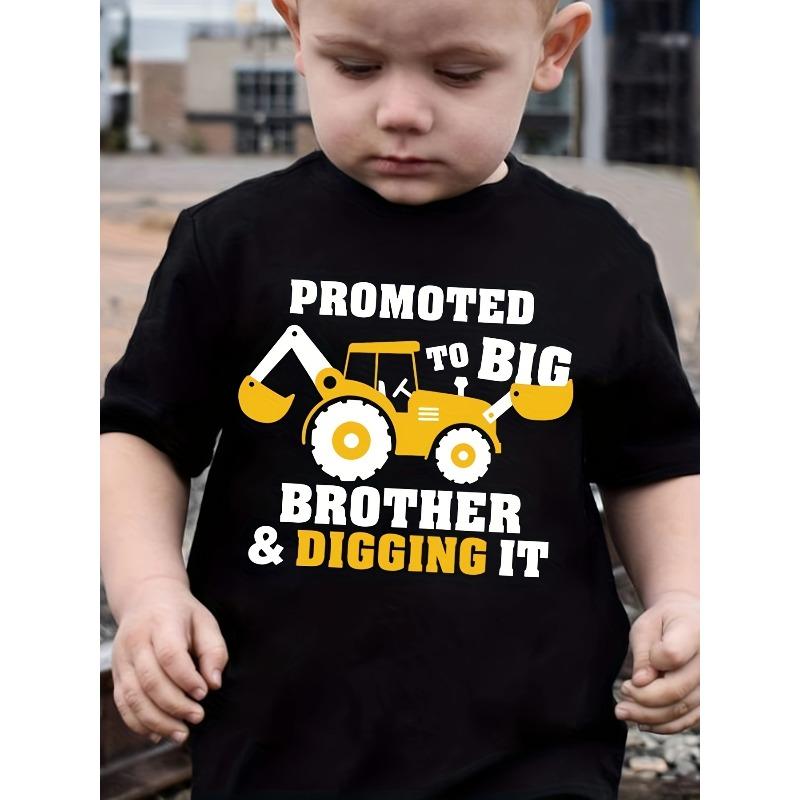 European sizes Children Boys' Summer Fashion T-Shirt "Promoted to Big Brother" Excavator Print Cute Short Sleeve Casual Top