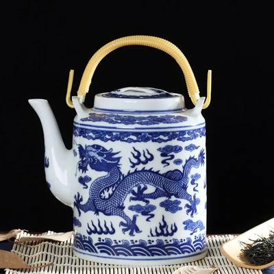Porcelana Jingdezhen, bule de cerâmica com alça de arco, bule de chá, chaleira, padrão de dragão ~