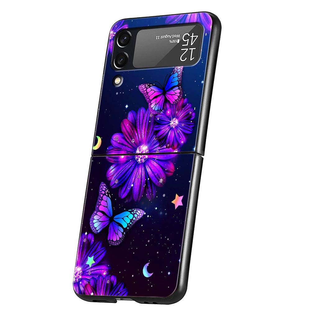 Butterfly Lavender Higan Flower Phone Cover For Samsung Galaxy Z Flip 4 Case Black For Samsung Z Flip 3 5G Hard PC Foldable Bag