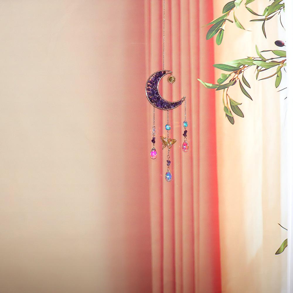 Natural Crystal Butterfly Wind Chime: Moon Pendant & Sun Catcher for Home & Garden T85
