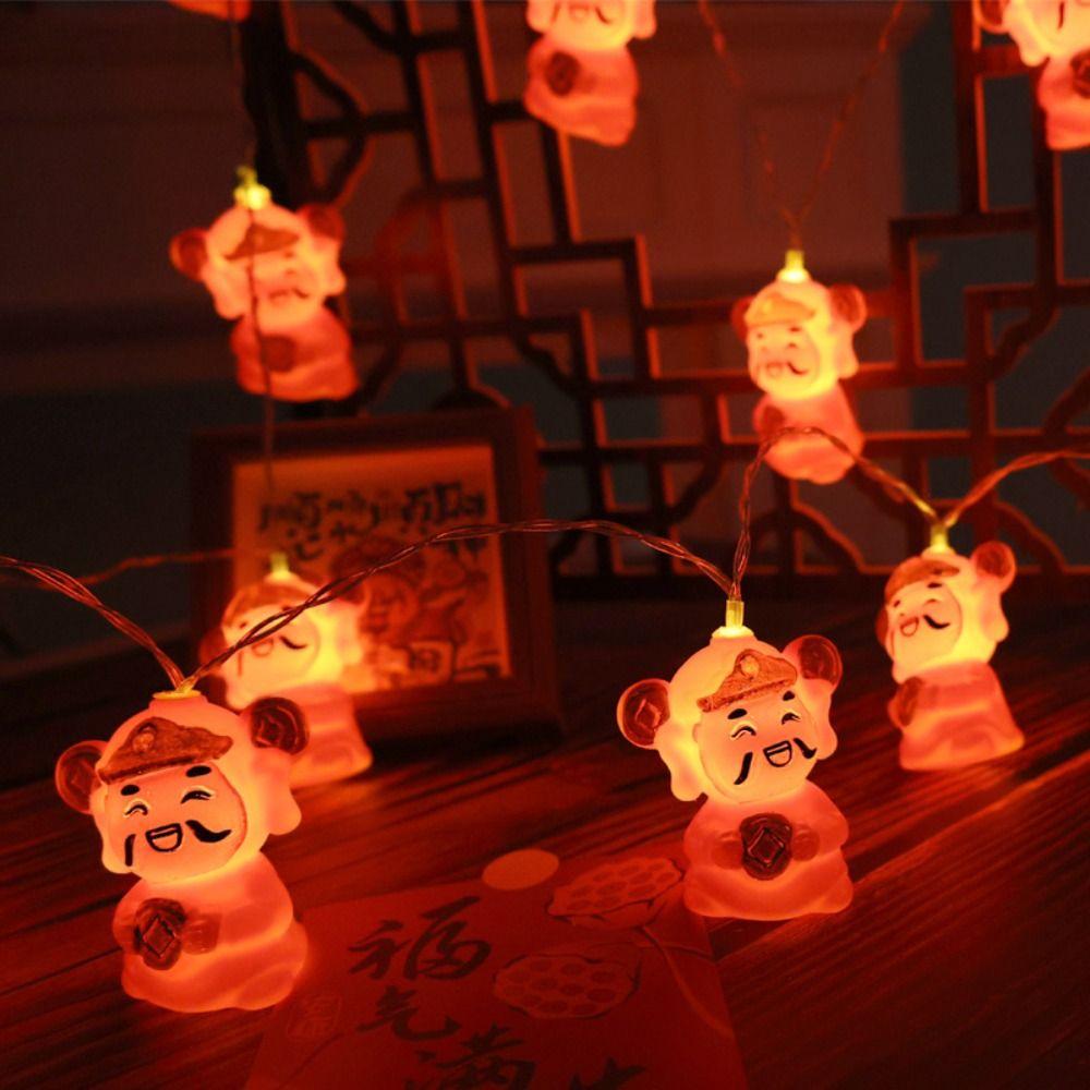 Waterproof Red Lantern Decoration Chinese Style Wealth God Lantern String  Christmas Tree