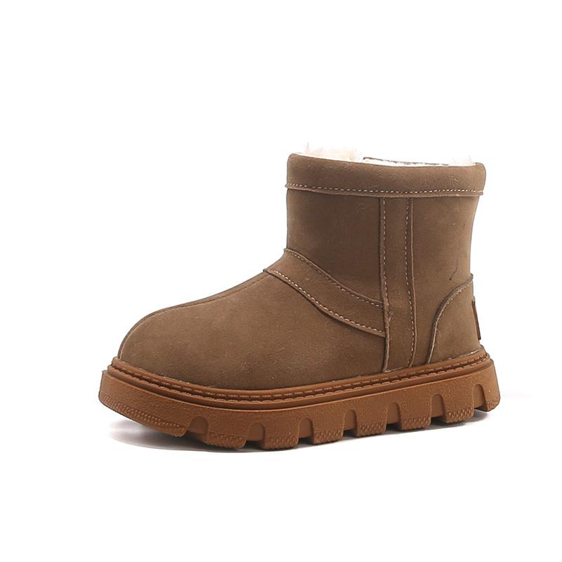 Winter Children's Snow Boots, Boys' Warm and Thick Short Boots, Solid Color Girls' Velvet and Anti Slip Cotton Shoes