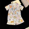 Cute Cat Ice Silk Pajamas Women'S Summer Short-Sleeved Shorts Loungewear Two-Piece Suit Can Be Worn Outside