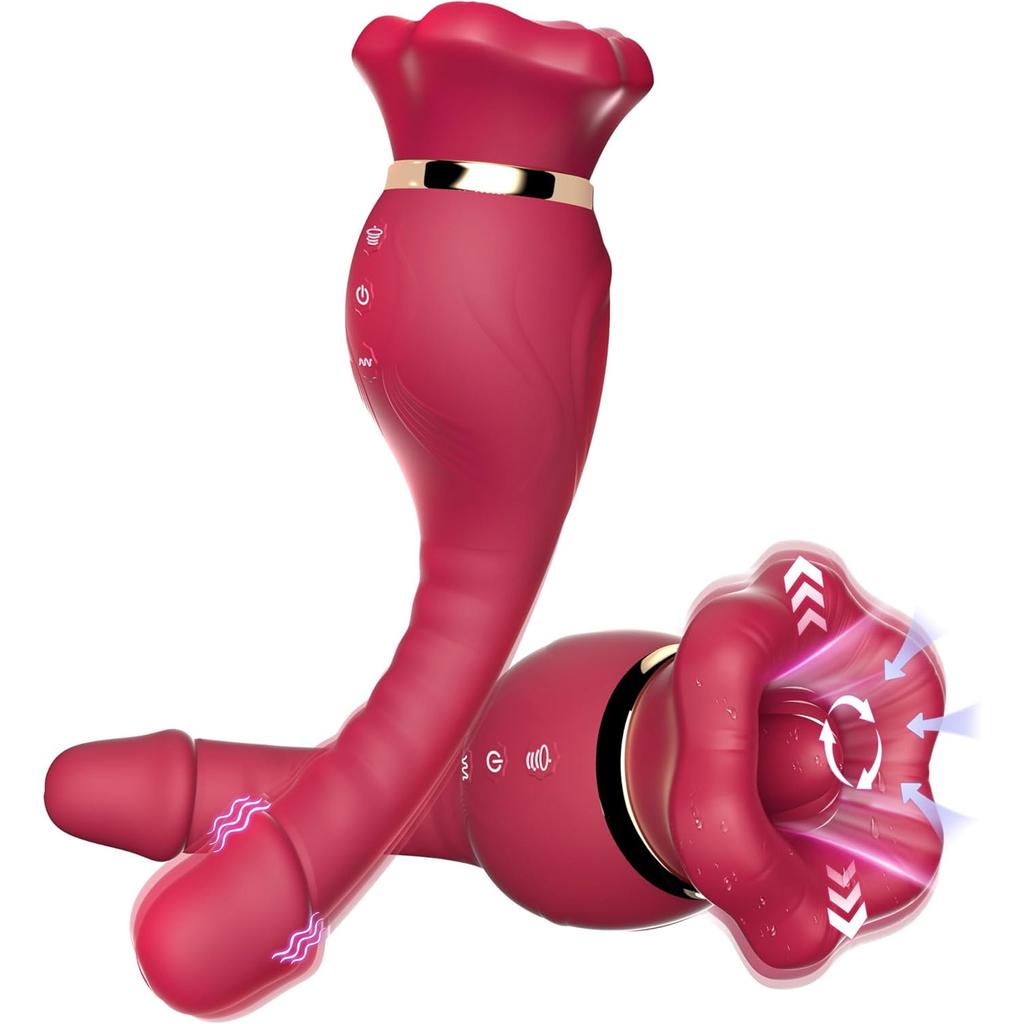 Rose Sucking Vibrator G Spot Dildo with 3 Sucking and 10 Licking Vibration Modes,Clitoral Nipple Stimulator Silicone Anal Dildo, Female Adult Sex Toys