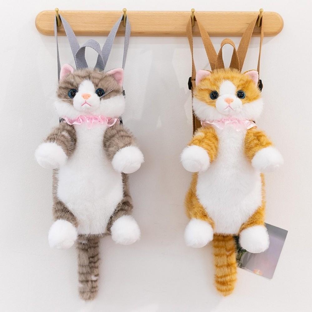 Soft Realistic Cat Backpack Fluffy Stuffed Animals Plush School Bag  Travel Storage