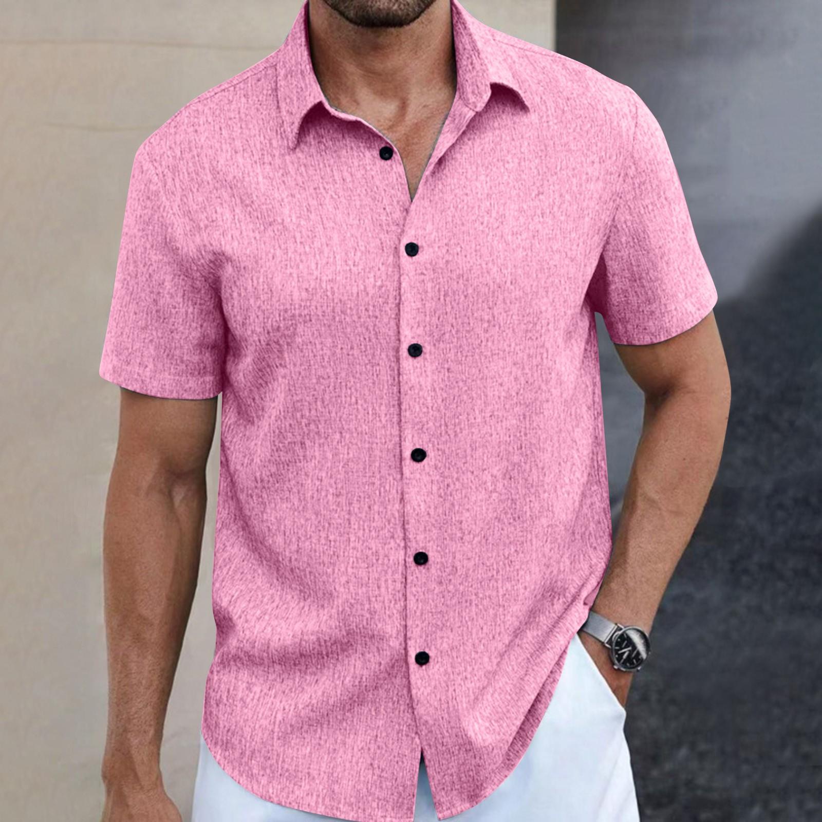 

Men s Summer Solid Color Lapel Short-Sleeved Shirt Men s Casual Fashion Short-Sleeved Shirt XXXL рожевий