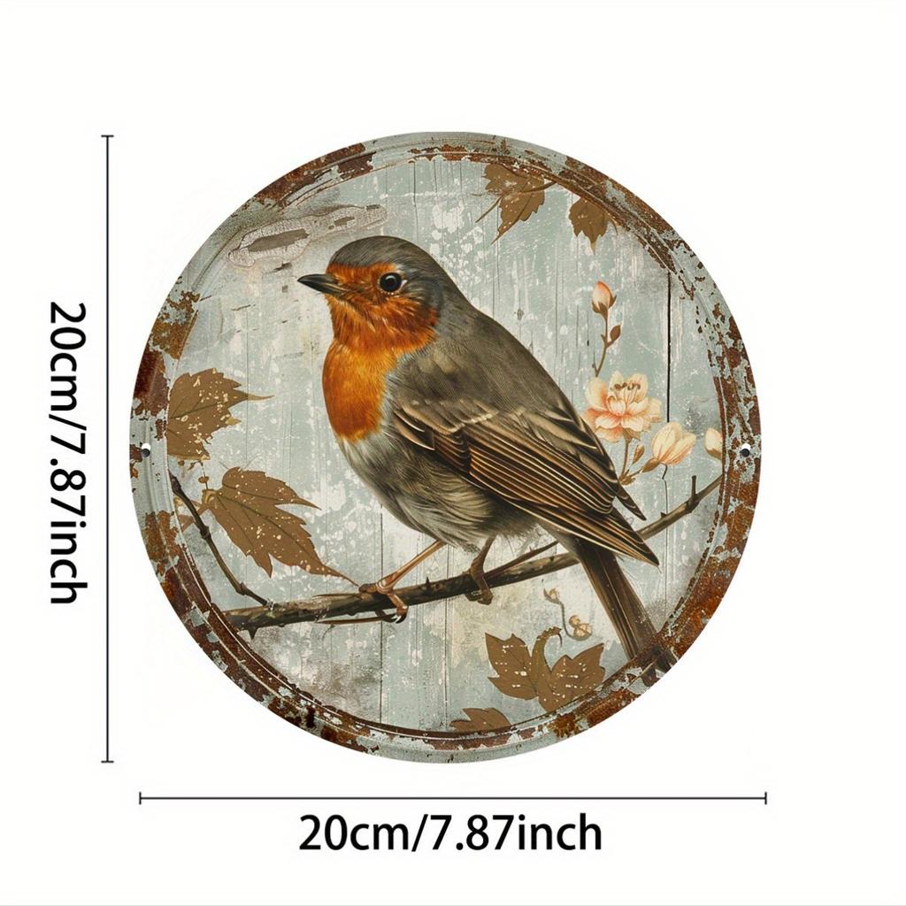 Vintage Robin Bird Theme Round Aluminum Sign Rustic Home Decor for Kitchen Garden Club Garage and Office