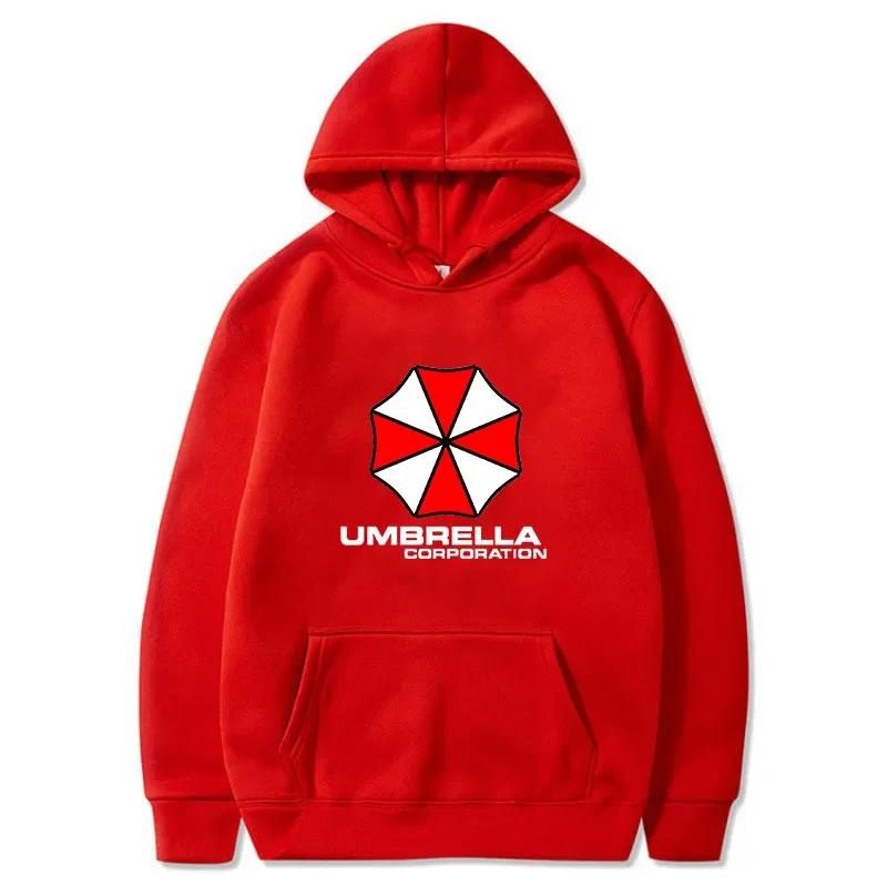 Fashion Loose Sweatshirt Men's Fall and Winter Casual Loose Street Hoodie Creative Red and White Protective Umbrella Printing