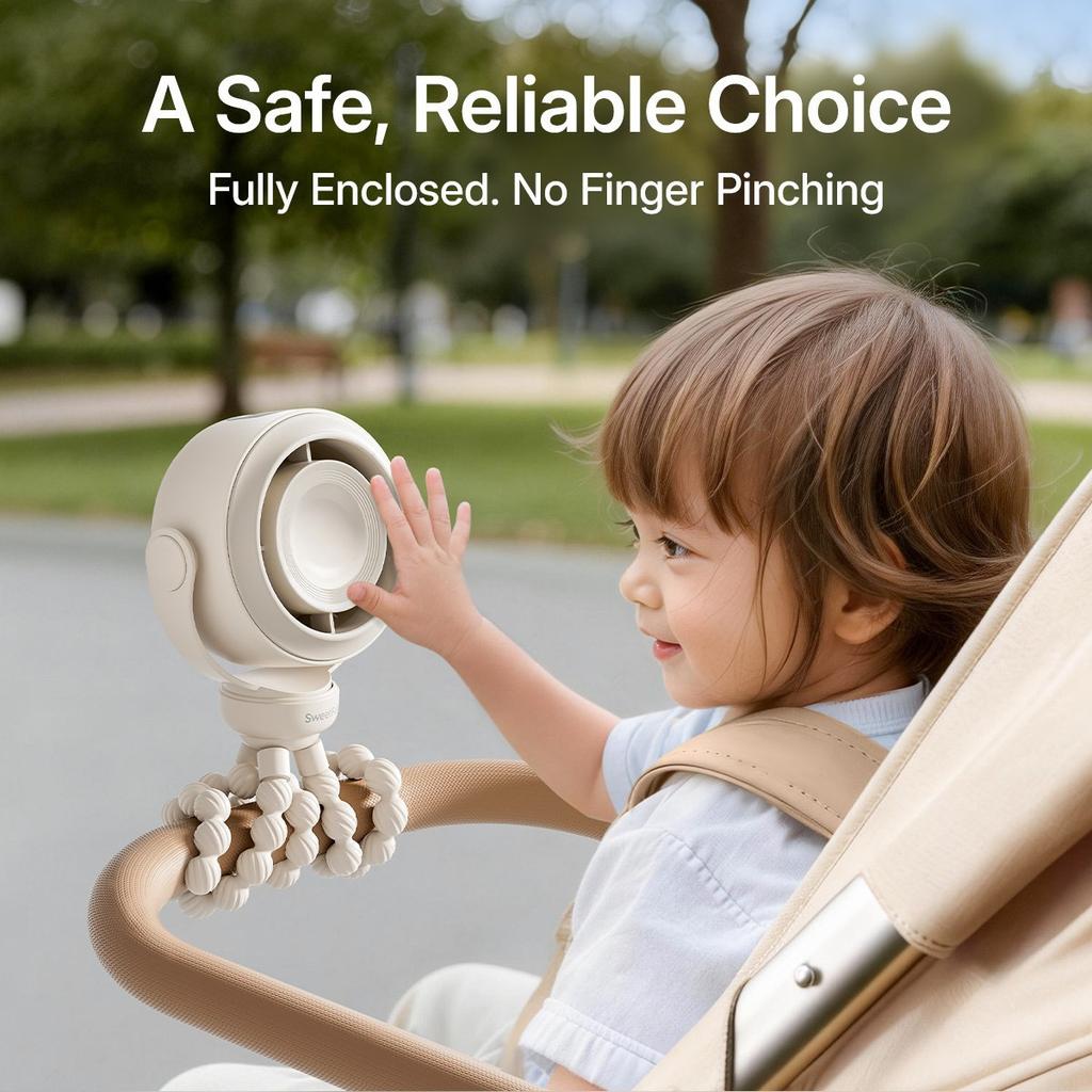 Octopus Tripod Stroller Fan USB Rechargeable Baby Clip Fan Digital Display 5 Wind Speed Modes