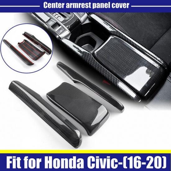 Fits Honda Civic 2016-2020 Carbon Fiber Style Armrest Box Cover Center Console