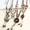 Butterfly Pendant Ceramic Necklace Long Vintage Versatile Wooden Ring Sweater Chain Adjustable Clothes Accessories