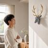 3D Deer Head Wall Sculpture with Antlers Modern for Entryway