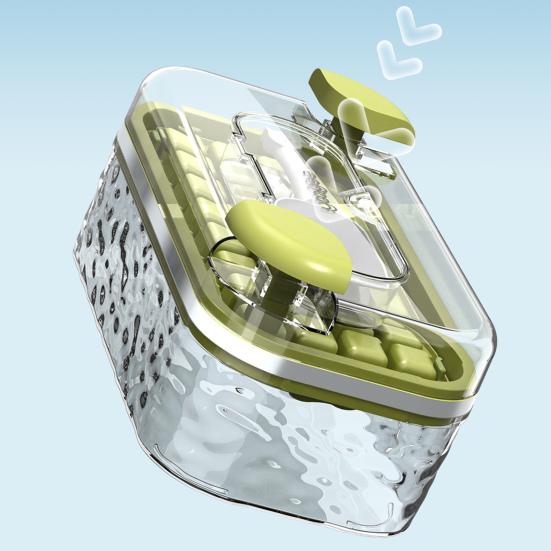 Ice Tray with Lid And Bin Prevent Odors 32 Grids Ice Cube Trays Easy Release Push-type Ice Maker for Freezer Whiskey Cocktail Coffee Tea