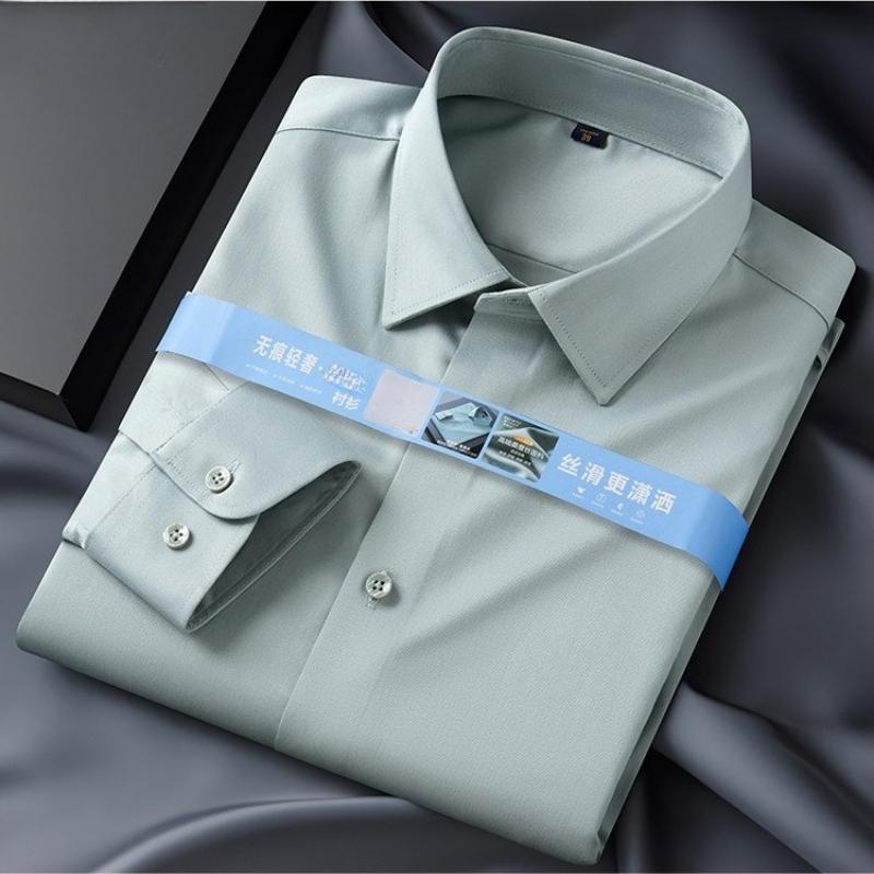 Non-Iron 8XL 7XL High-end Anti-wrinkle Modal Men's Shirt Casual Long Sleeve Slim Fit Office Blue White Shirts Men Long Sleeve